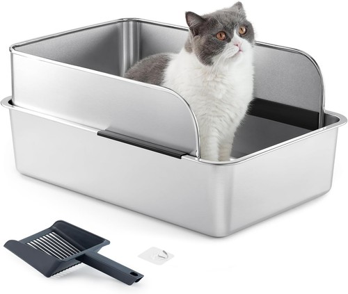 Edelstahl Katzenklo mit Hohem Rand, Geruchsfrei,