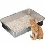 Katzentoilette aus Edelstahl, hohe Seiten, groß,