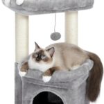 Kleiner Katzenbaum mit Sisal-Kratzbaum, grauer Katzenturm,