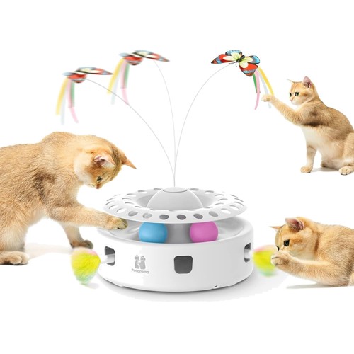 Katzenspielzeug Interaktiv 3-in-1 Feder Schmetterling Ballbahn