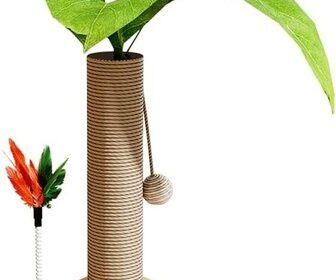 Katzenkratzbaum mit 5-in-1 Spielzeug, Holz &
