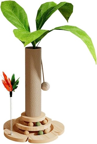Katzenkratzbaum mit 5-in-1 Spielzeug, Holz &