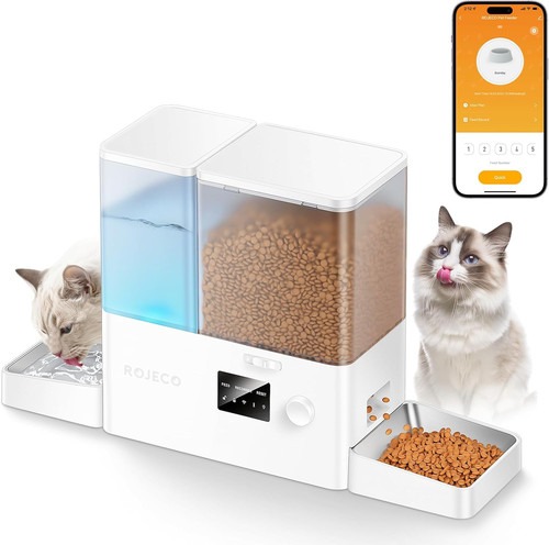 ROJECO Futterautomat Katze Und Trinkbrunnen 2-In-1
