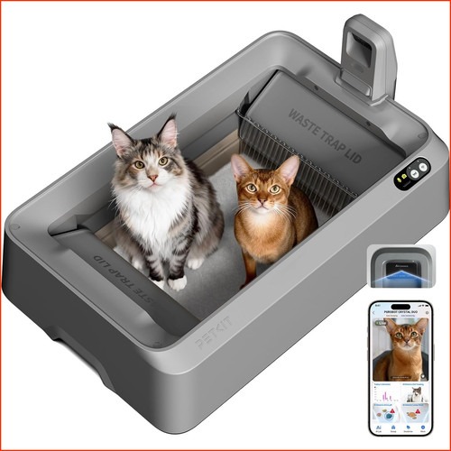 Katzentoilette Selbstreinigend Mit Kamera, AI-Gesundheitsüberwachung, Grau,
