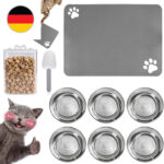 6 Stück Katzennäpfe Edelstahl,14Cm Futternapf,60X40Cm Napfunterlage