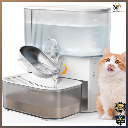 Trinkbrunnen Katze Kabellos 3,5L Weiß Edelstahl