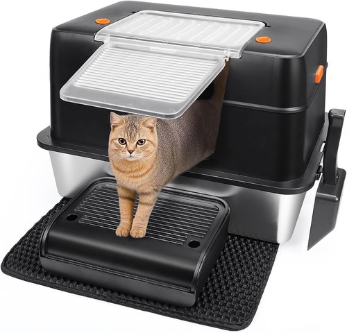Katzentoilette Edelstahl mit Deckel XL Auslaufsicher