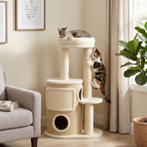 PawHut Kratzbaum mit 2-stöckiger Kratztonne Katzenbaum