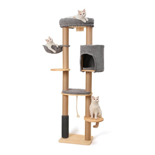Katzenkratzbaum 188Cm Grau Wandmontage 5 Ebenen